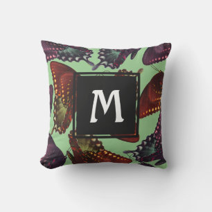 Orange and Purple Butterflies Monogram Outdoor Pillow