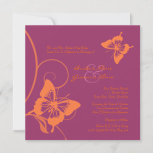 Orange and Purple Butterfly Wedding Invitation