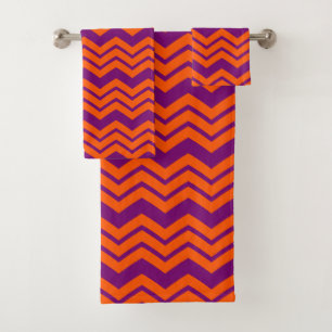 Orange and Purple Chevron Pattern Design  Bath Towel Set