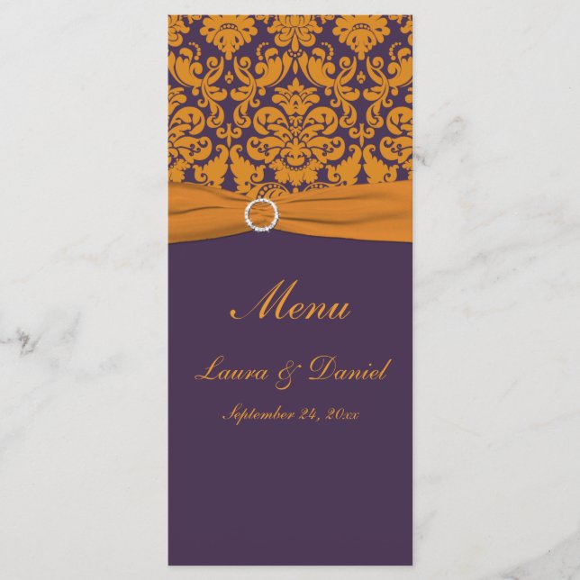 Orange and Purple Damask Menu Card (Front)