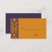 Orange and Purple Damask Place Card (Front/Back)
