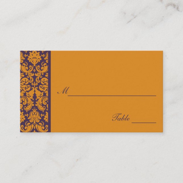 Orange and Purple Damask Place Card (Front)