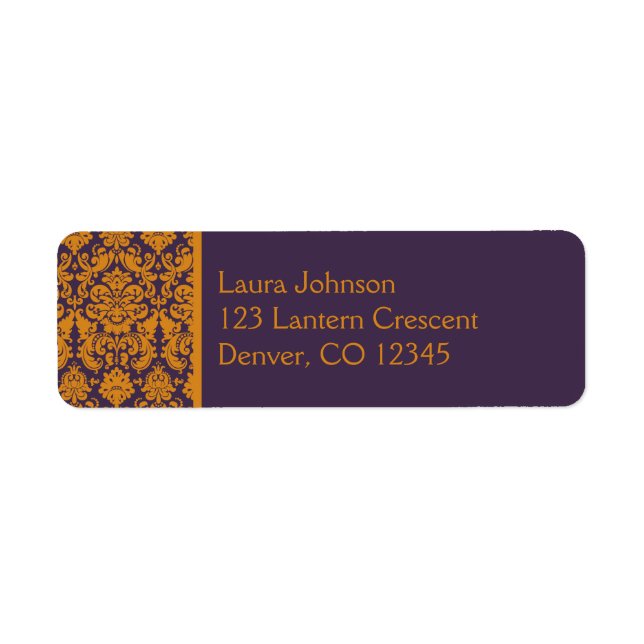 Orange and Purple Damask Return Address Label (Front)