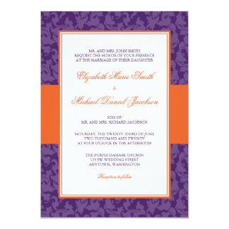 Orange and Purple Damask Swirl Wedding Invitation