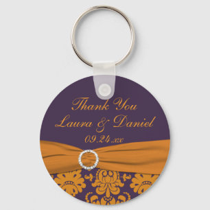 Orange and Purple Damask Wedding Favor Keychain