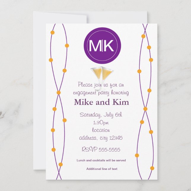 Orange and purple engagement wedding invitations (Front)