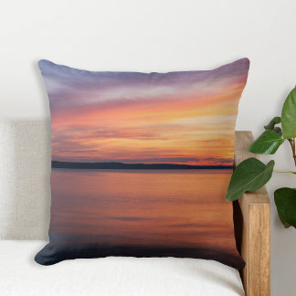 Orange And Purple Evening Sunset Over Lake Photo Throw Pillow