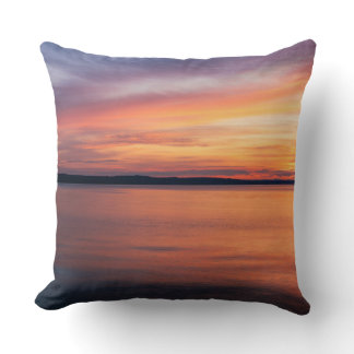 Orange And Purple Evening Sunset Over Lake Photo Throw Pillow