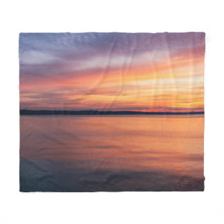 Orange And Purple Evening Sunset Over Summer Lake Fleece Blanket