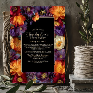 Orange and Purple Floral Black Wedding After Party Invitation