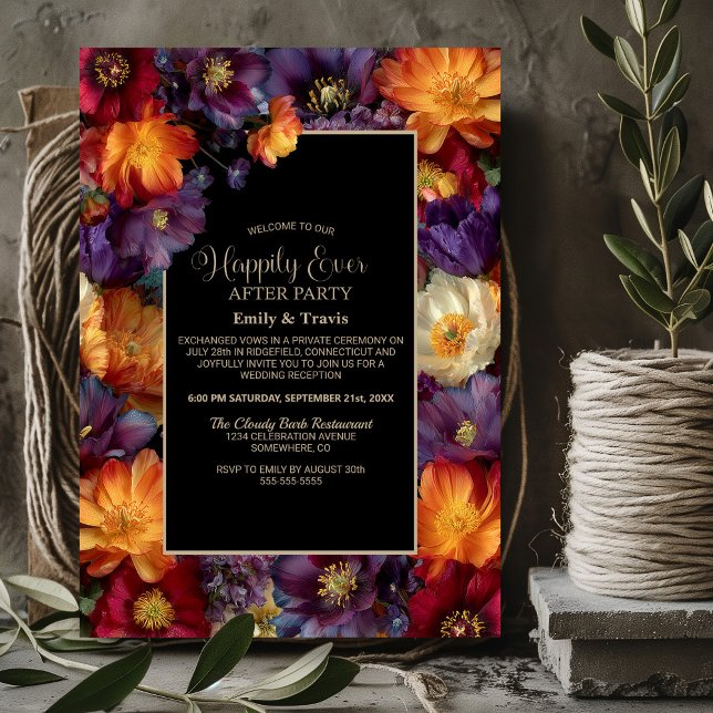 Orange and Purple Floral Black Wedding After Party Invitation (Creator Uploaded)