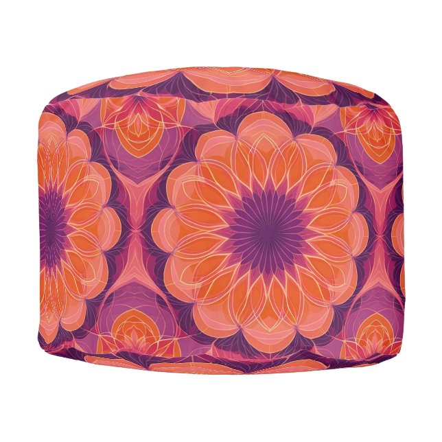 Orange and Purple floral Kaleidoscope  Pouf (Front)