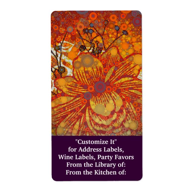 Orange and Purple Floral Modern Pop Art Label (Front)