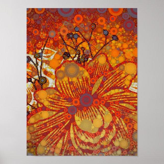 Orange and Purple Floral Modern Pop Art Poster (Front)