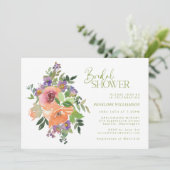 Orange and Purple Floral Watercolor Bridal Shower Invitation (Standing Front)