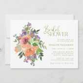 Orange and Purple Floral Watercolor Bridal Shower Invitation (Front)