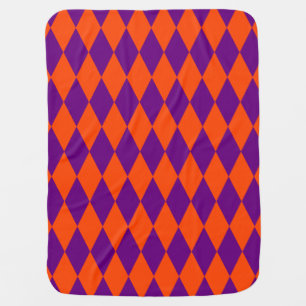 Orange and Purple Harlequin Checkered Design Baby Blanket