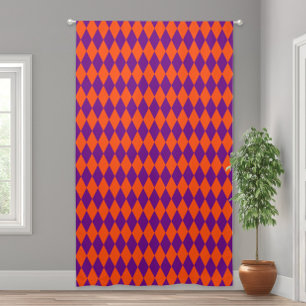 Orange and Purple Harlequin Checkered Design  Blackout Curtains