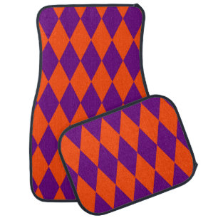 Orange and Purple Harlequin Checkered Design  Car Floor Mat
