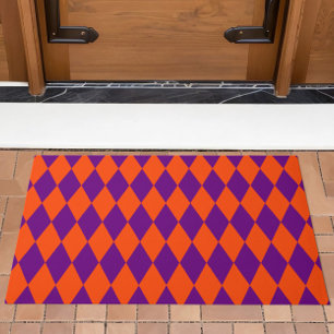 Orange and Purple Harlequin Checkered Design Doormat