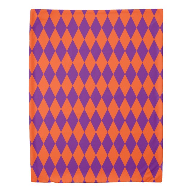 Orange and Purple Harlequin Checkered Design  Duvet Cover (Front)