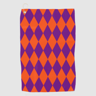 Orange and Purple Harlequin Checkered Design Golf Towel