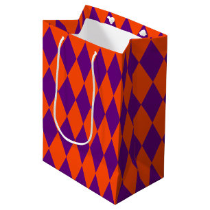 Orange and Purple Harlequin Checkered Design  Medium Gift Bag