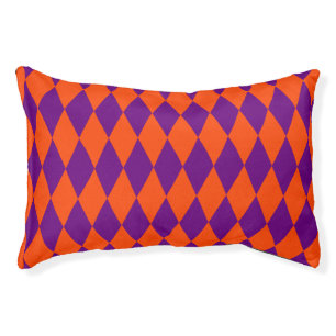 Orange and Purple Harlequin Checkered Design Pet Bed