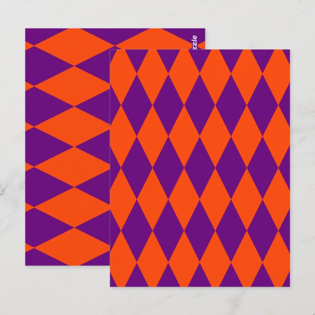 Orange and Purple Harlequin Checkered Design  Postcard (Front/Back)