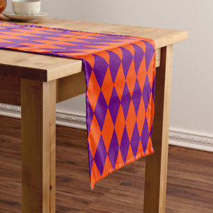 Orange and Purple Harlequin Checkered Design  Short Table Runner
