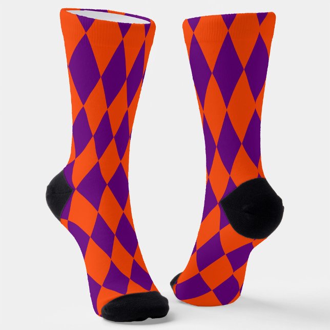 Orange and Purple Harlequin Checkered Design  Socks (Creator Uploaded)