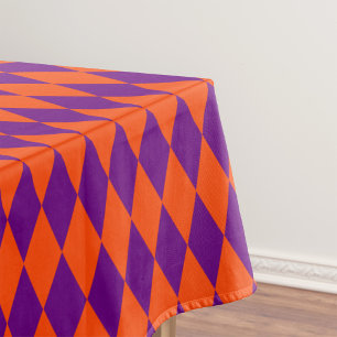 Orange and Purple Harlequin Checkered Design Tablecloth