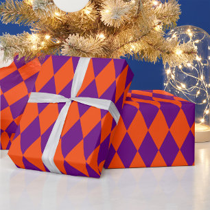 Orange and Purple Harlequin Checkered Design Wrapping Paper
