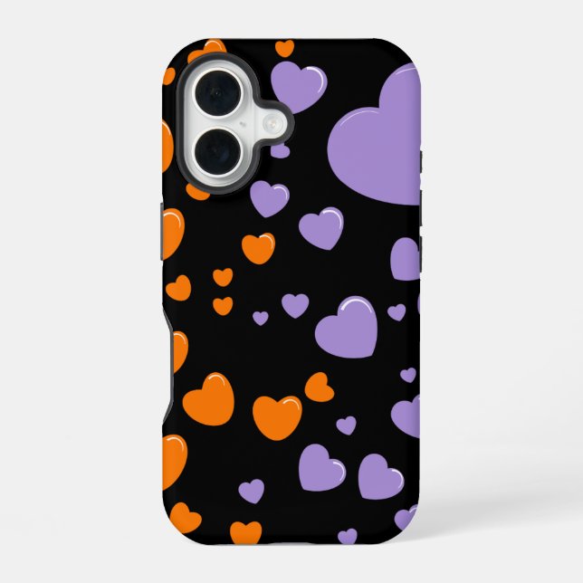 orange and purple hearts polka dots iPhone case (Back)