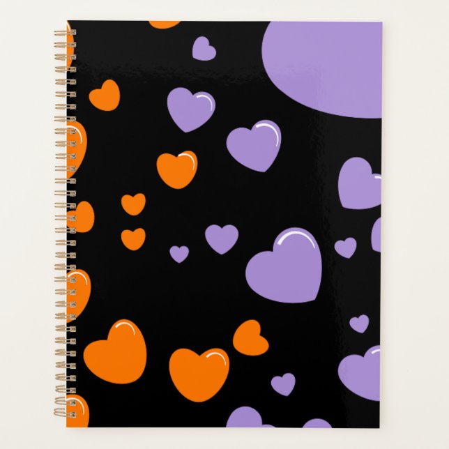 orange and purple hearts polka dots planner (Front)