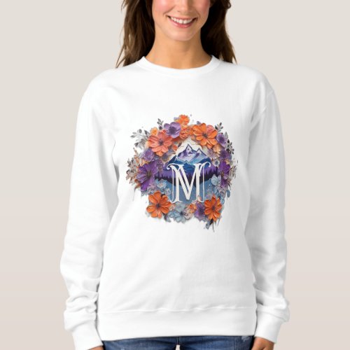 Orange and Purple Letter M with Flower T_Shirt Sweatshirt