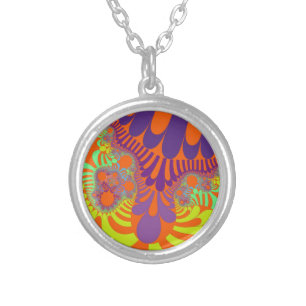 Orange and Purple Mod Silver Plated Necklace