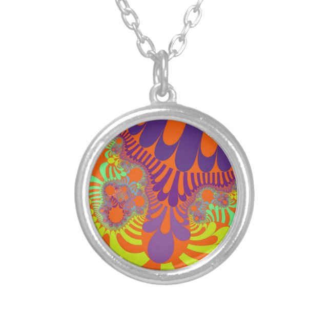 Orange and Purple Mod Silver Plated Necklace (Front)