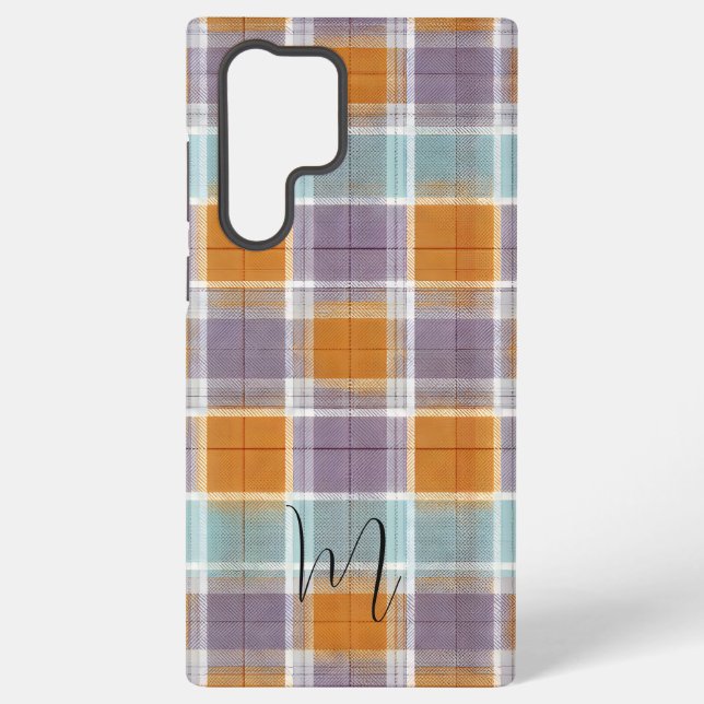 Orange and Purple Plaid Pattern Monogram Samsung Galaxy Case (Back)
