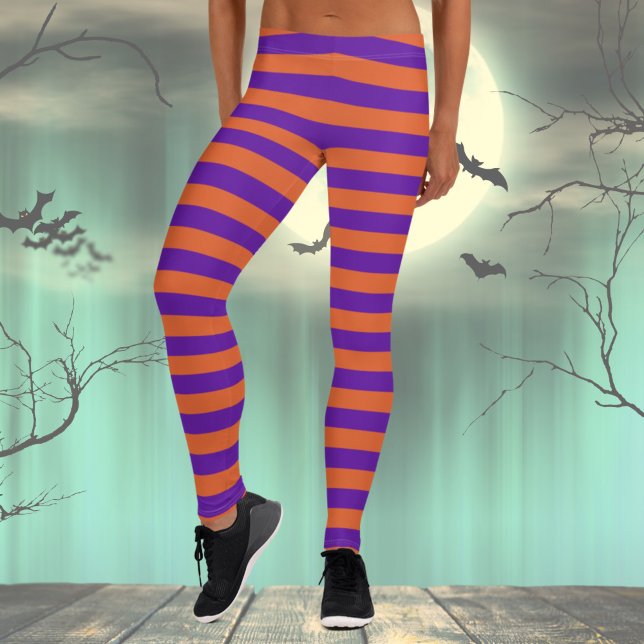 Orange and purple striped  leggings (Striped Halloween Costume Leggings for Women, Purple and Orange festive pants, Witch costume)