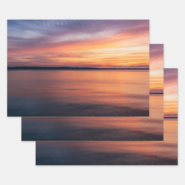 Orange And Purple Sunset Over A Lake Photograph Wrapping Paper Sheets (Set)