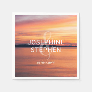 Orange And Purple Sunset Photo Custom Wedding Napkins