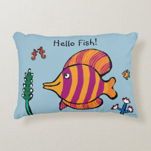 Orange and Purple Tropical Fish with Seahorses Accent Pillow