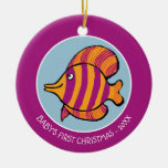 Orange and Purple Tropical Fish with Seahorses Ceramic Ornament