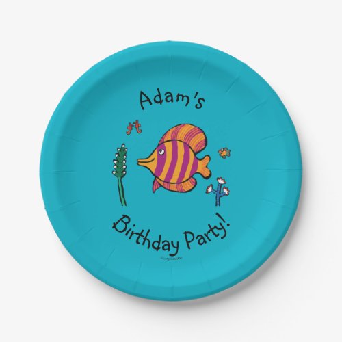 Orange and Purple Tropical Fish with Seahorses Paper Plates
