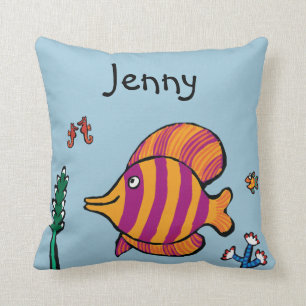 Orange and Purple Tropical Fish with Seahorses Throw Pillow
