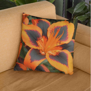 Orange and Red Asiatic Lily Floral Throw Pillow