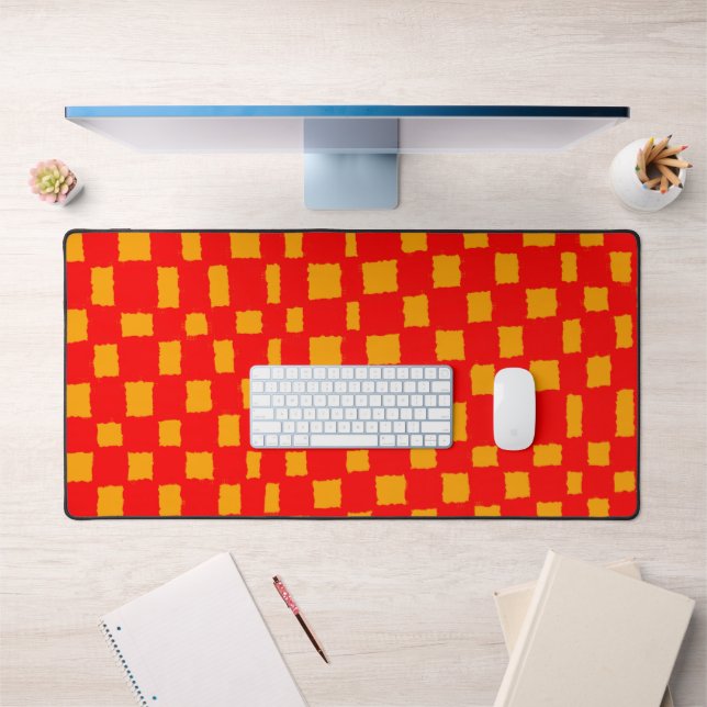 Orange and Red Checkered Checkerboard Pattern Bold Desk Mat (Office 1)