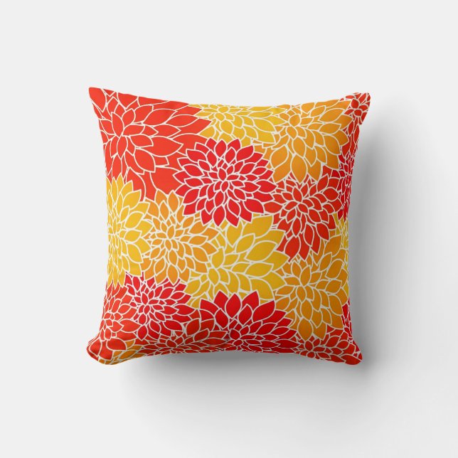 orange and red dahlias  throw pillow (Front)