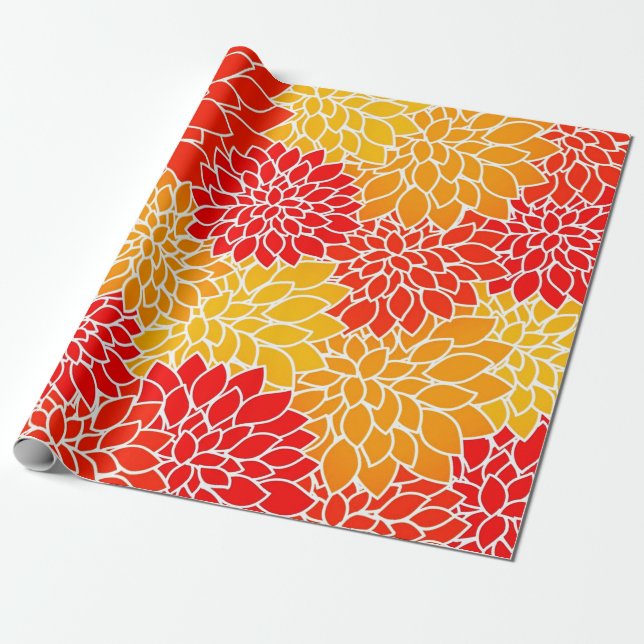 orange and red dahlias  wrapping paper (Unrolled)